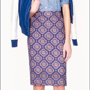 J.Crew The Pencil Skirt Medallion Print Sea Glass Size 6 Paisley 37532